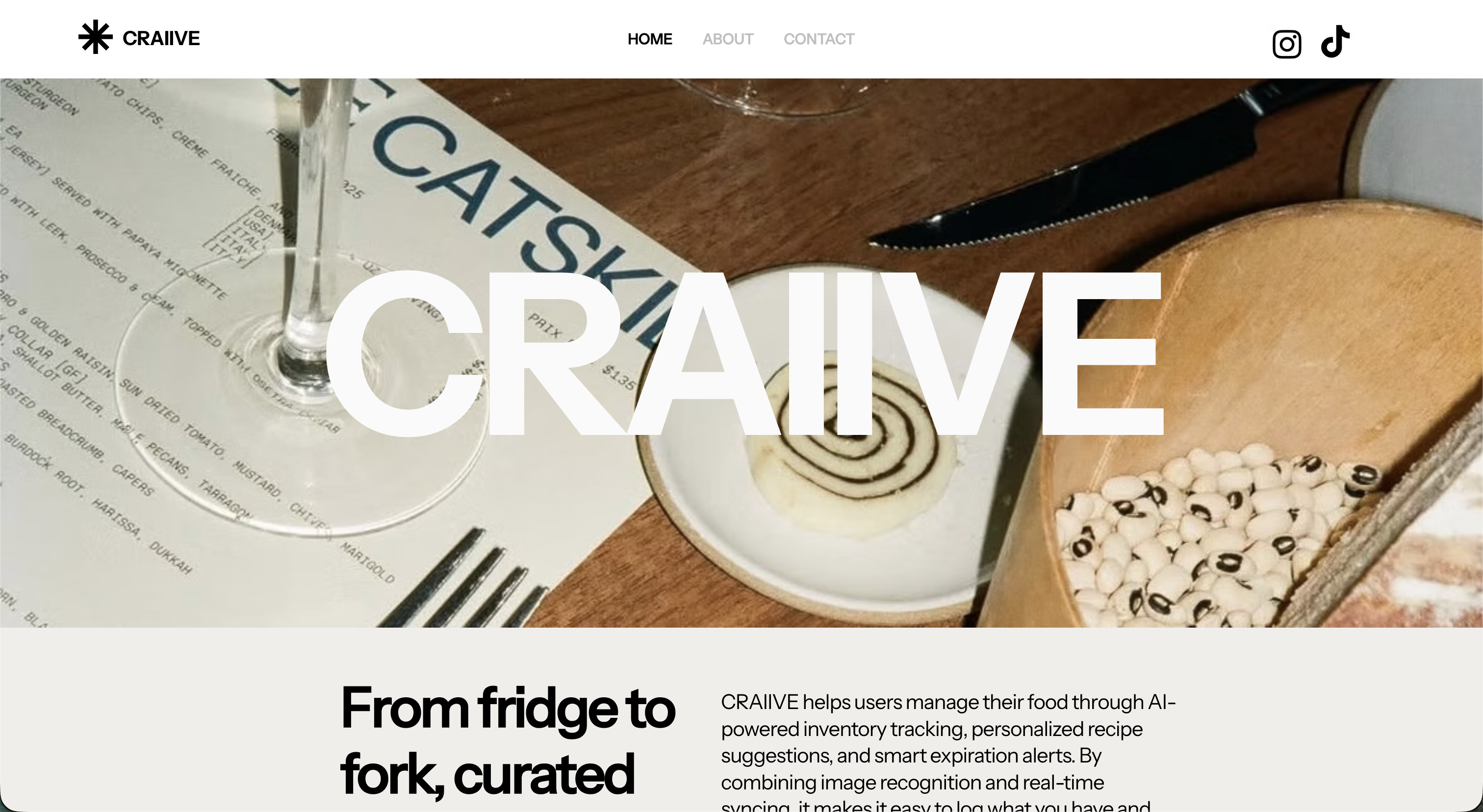 CRAIIVE mobile interface for food inventory and recipe planning